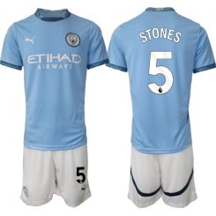 Manchester City Thuisshirt 2024-2025 John Stones #5 Korte Mouw (+ Korte broeken) voordelig online kopen