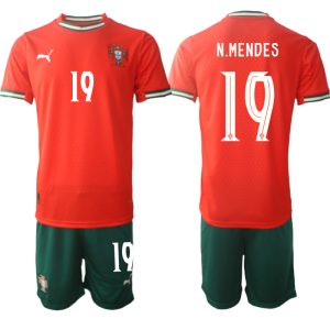 Laatste Portugal Nuno Mendes #19 Thuisshirt 2025-2026 Korte Mouw (+ Korte Broeken) Kopen