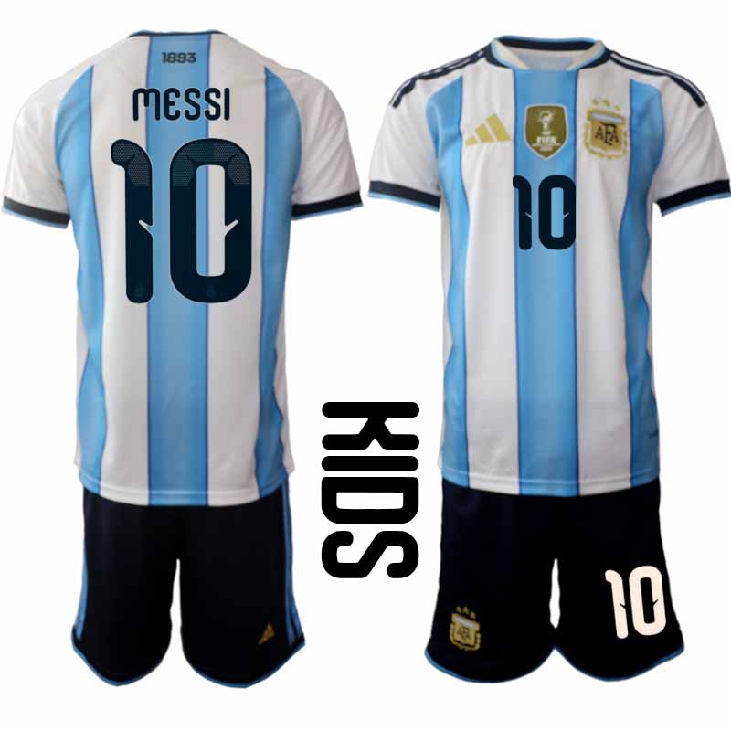 Argentinië WK 2026 Thuistenue Kinderen – Lionel Messi 10 – Voetbalshirt Korte Mouw + Shorts