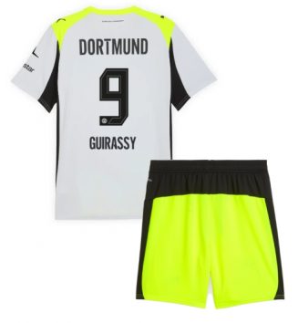 Borussia Dortmund Serhou Guirassy #9 Uit tenue Kids 2025-26 Voetbalshirt Korte Mouw + Shorts