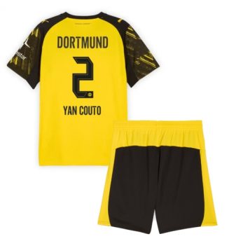 Borussia Dortmund Yan Couto #2 Thuis tenue Kids 2025-26 Voetbalshirt Korte Mouw + Shorts