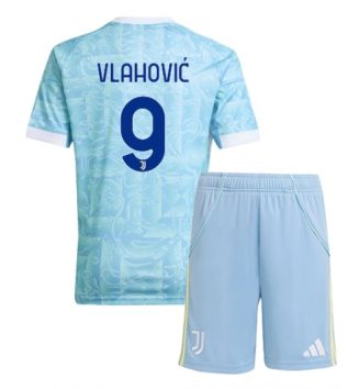 Juventus Dusan Vlahovic #9 Uit tenue Kids 2025-26 Voetbalshirt Korte Mouw + Shorts