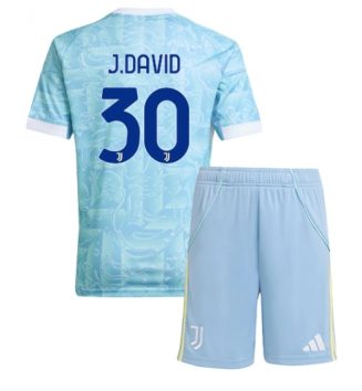 Juventus Jonathan David #30 Uit tenue Kids 2025-26 Voetbalshirt Korte Mouw + Shorts