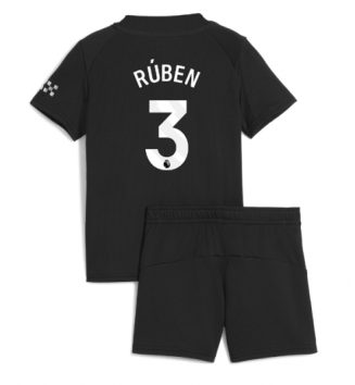 Manchester City Ruben Dias #3 Uit tenue Kids 2025-26 Voetbalshirt Korte Mouw + Shorts