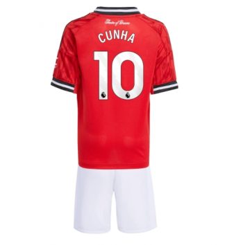 Manchester United Matheus Cunha #10 Thuis tenue Kids 2025-26 Voetbalshirt Korte Mouw + Shorts