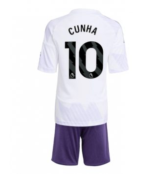 Manchester United Matheus Cunha #10 Uit tenue Kids 2025-26 Voetbalshirt Korte Mouw + Shorts