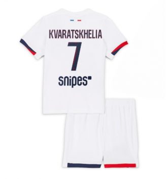 Paris Saint-Germain Khvicha Kvaratskhelia #7 Uit tenue Kids 2025-26 Voetbalshirt Korte Mouw + Shorts
