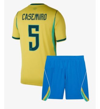 Brazilië Casemiro #5 Thuis tenue Kids WK 2026 Voetbalshirt Korte Mouw + Shorts