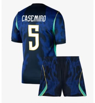 Brazilië Casemiro #5 Uit tenue Kids WK 2026 Voetbalshirt Korte Mouw + Shorts