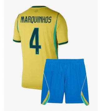 Brazilië Marquinhos #4 Thuis tenue Kids WK 2026 Voetbalshirt Korte Mouw + Shorts