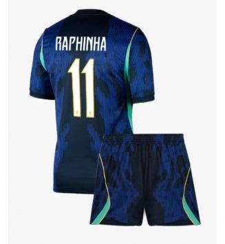 Brazilië Raphinha Belloli #11 Uit tenue Kids WK 2026 Voetbalshirt Korte Mouw + Shorts
