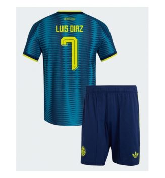 Colombia Luis Diaz #7 Uit tenue Kids WK 2026 Voetbalshirt Korte Mouw + Shorts