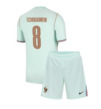 Frankrijk Aurelien Tchouameni #8 Uit tenue Kids WK 2026 Voetbalshirt Korte Mouw + Shorts