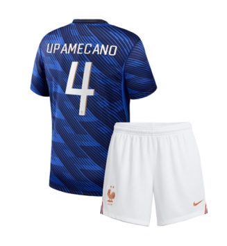 Frankrijk Dayot Upamecano #4 Thuis tenue Kids WK 2026 Voetbalshirt Korte Mouw + Shorts
