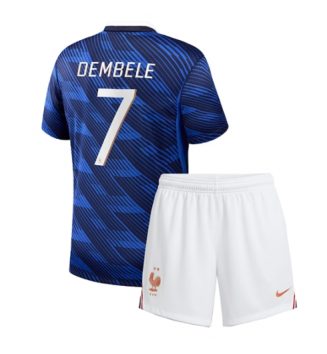 Frankrijk Ousmane Dembele #7 Thuis tenue Kids WK 2026 Voetbalshirt Korte Mouw + Shorts Frankrijk Ousmane Dembele #7 Thuis tenue Kids WK 2026 Voetbalshirt Korte Mouw + Shorts