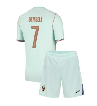 Frankrijk Ousmane Dembele #7 Uit tenue Kids WK 2026 Voetbalshirt Korte Mouw + Shorts Frankrijk Ousmane Dembele #7 Uit tenue Kids WK 2026 Voetbalshirt Korte Mouw + Shorts