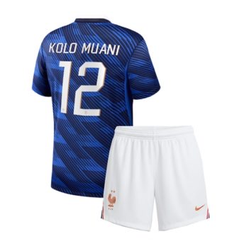 Frankrijk Randal Kolo Muani #12 Thuis tenue Kids WK 2026 Voetbalshirt Korte Mouw + Shorts