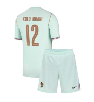 Frankrijk Randal Kolo Muani #12 Uit tenue Kids WK 2026 Voetbalshirt Korte Mouw + Shorts Frankrijk Randal Kolo Muani #12 Uit tenue Kids WK 2026 Voetbalshirt Korte Mouw + Shorts