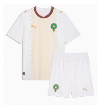 Marokko Uit tenue Kids WK 2026 Voetbalshirt Korte Mouw + Shorts Marokko Uit tenue Kids WK 2026 Voetbalshirt Korte Mouw + Shorts