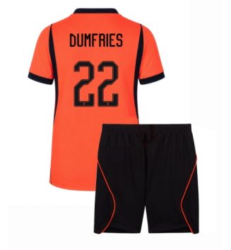 Nederland Denzel Dumfries #22 Thuis tenue Kids WK 2026 Voetbalshirt Korte Mouw + Shorts
