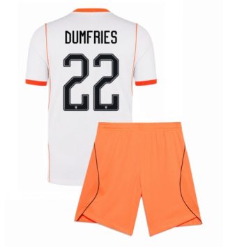 Nederland Denzel Dumfries #22 Uit tenue Kids WK 2026 Voetbalshirt Korte Mouw + Shorts