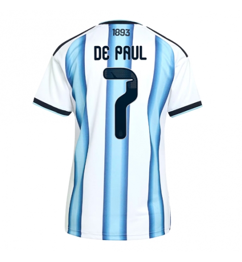 Argentinië Rodrigo De Paul #7 Thuis tenue Dames WK 2026 Voetbalshirt Korte Mouw Argentinië Rodrigo De Paul #7 Thuis tenue Dames WK 2026 Voetbalshirt Korte Mouw