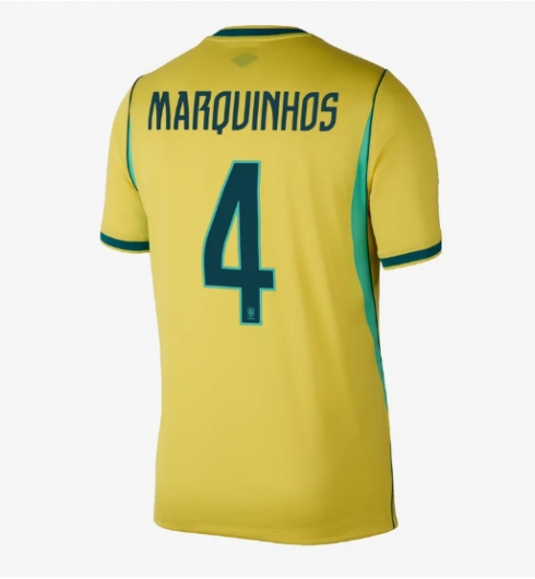 Brazilië Marquinhos #4 Thuis tenue WK 2026 Voetbalshirt Korte Mouw Brazilië Marquinhos #4 Thuis tenue WK 2026 Voetbalshirt Korte Mouw