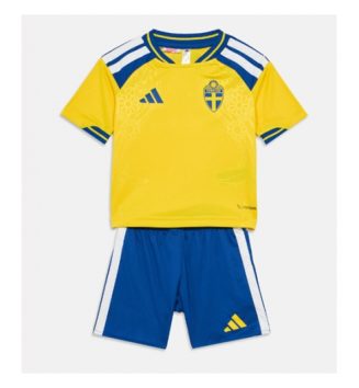 Zweden Thuis tenue Kids WK 2026 Voetbalshirt Korte Mouw + Shorts