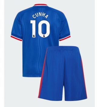 Manchester United Matheus Cunha #10 Uit tenue Kids 2026-27 Voetbalshirt Korte Mouw + Shorts